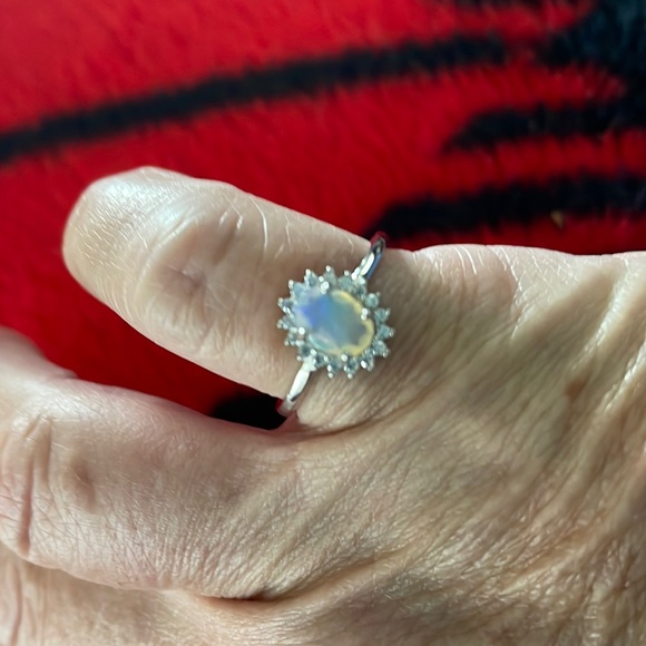 Jewelry - Lovely 925 Fire Opal And CZ Ring